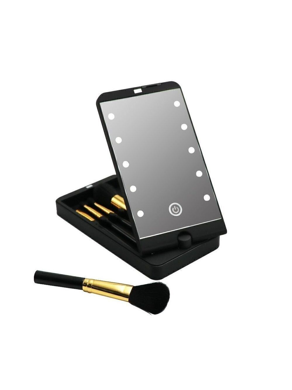 Travel Brush set with case - 5 make up brushes and lighted mirror